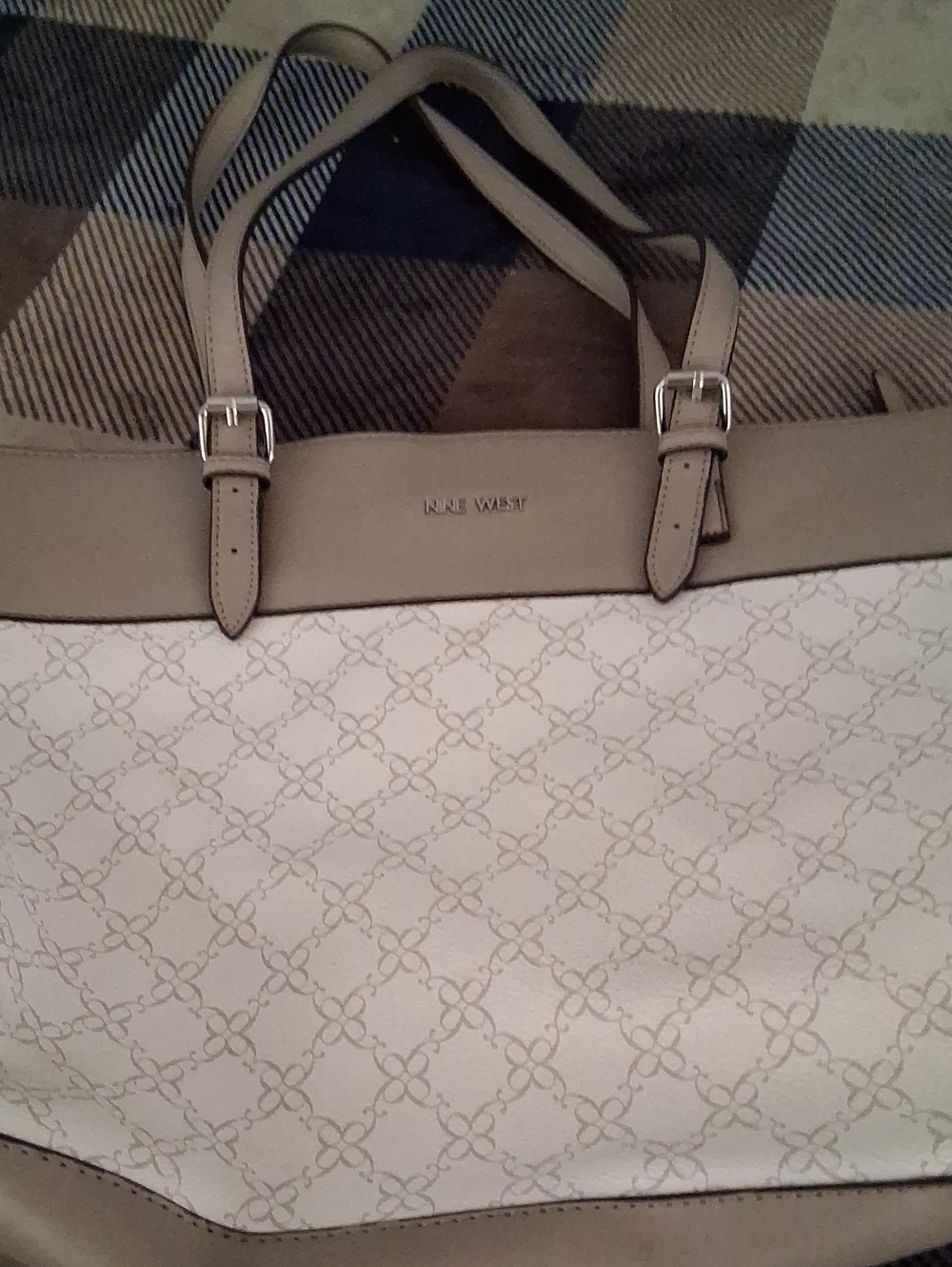 Nine West Taupe & Cream Patterned Messenger Bag